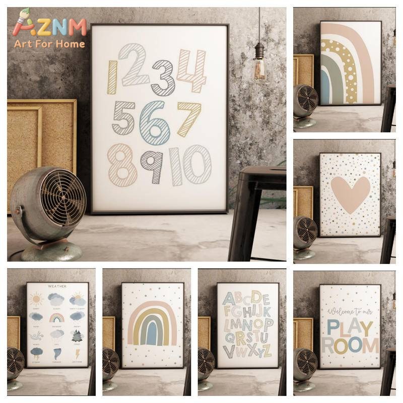 Kids Education Alphabet Numbers - AZNM Boho Edukacyjny Obraz na Płótnie