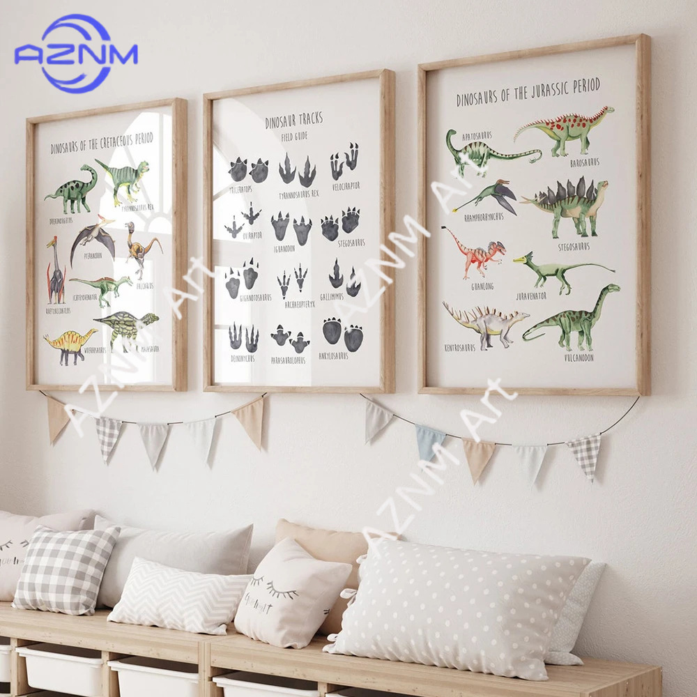 Kids Educational Posters - 1/3 SZT., Plakat edukacyjny z dinozaurami