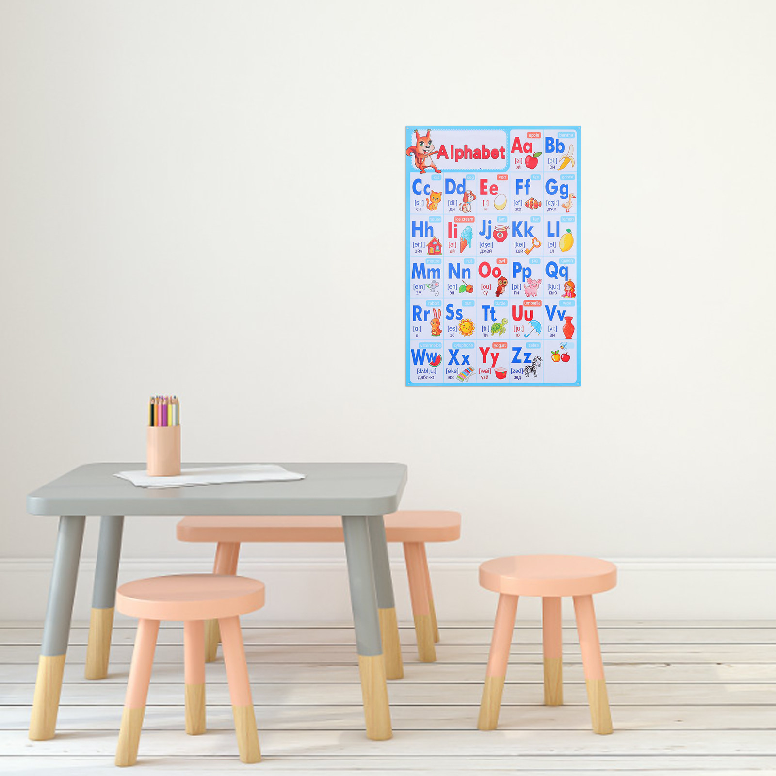 Abc Kids Early Education - Plakat Abc do przedszkola, tablica alfabetu,