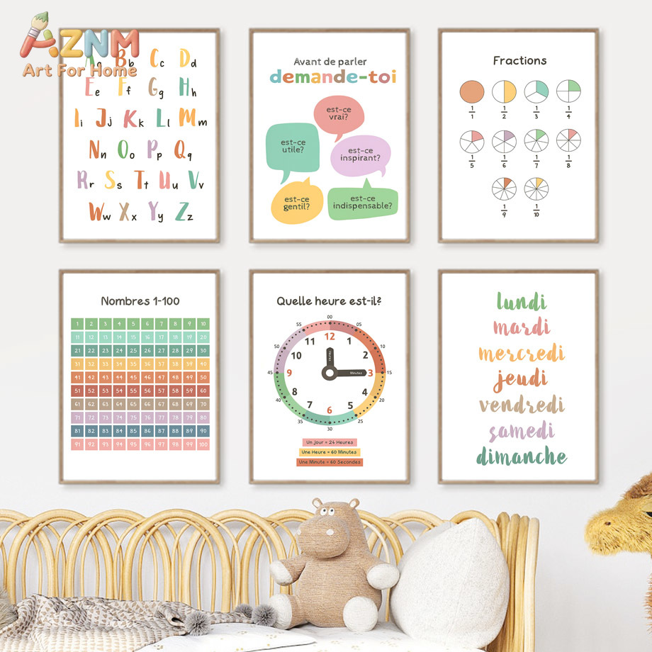 Kids Education Alphabet Numbers - AZNM Francuskie Edukacyjne Obrazy na Płótnie