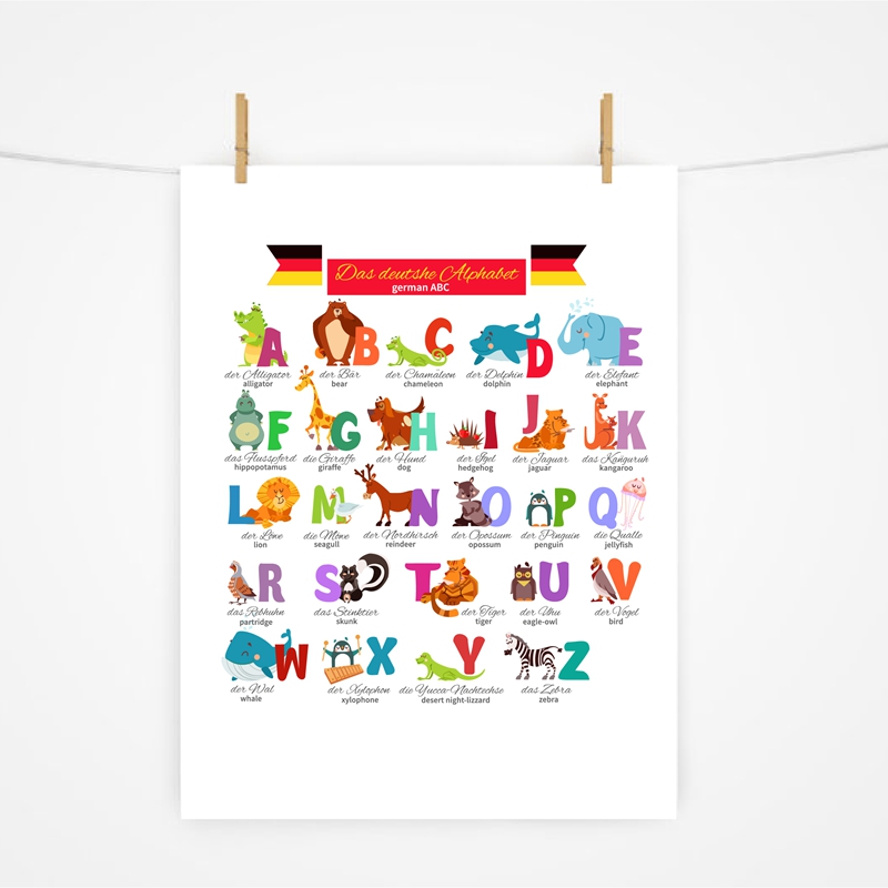 Kids Educational Posters - Niemiecki alfabet ze zwierzętami przedszkole obraz