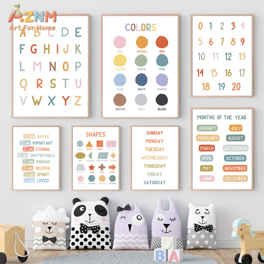 AZNM Edukacyjny Obraz na Płótn – Kids Education Alphabet Numbers recenzja i cena